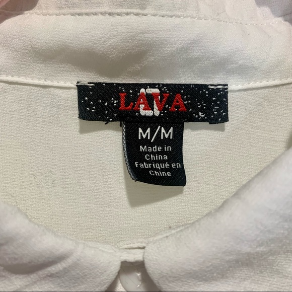 White Button-Up Flared Long-Sleeve Shirt with Bow Apliques - Picture 3 of 5